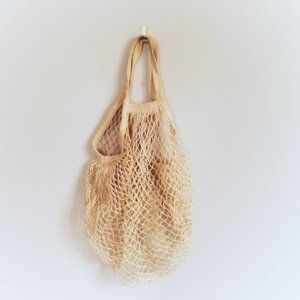 Recycled Material Cream Fishnet Tote Bag Purse